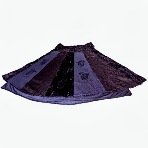Vtg Boho Velvet Skirt Gypsy Cosplay Raaga Patchwork Embroidered OS Purple Brown - Picture 4 of 14